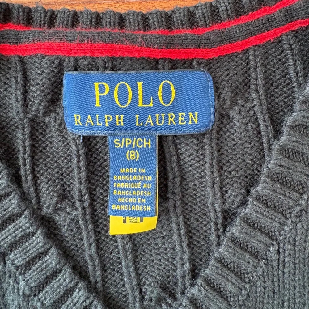 Polo Ralph Lauren Cable Knit Sweater Vest Boys Size 8 Navy Blue Preppy